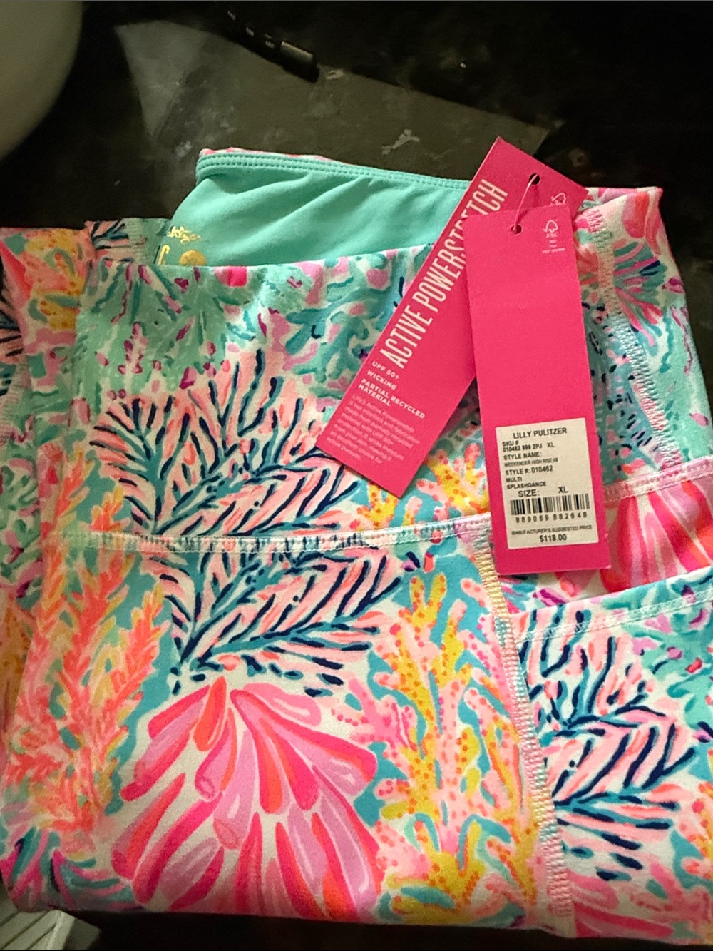 Lilly Pulitzer Aqua, Pink & Yellow Coral Print Leggings